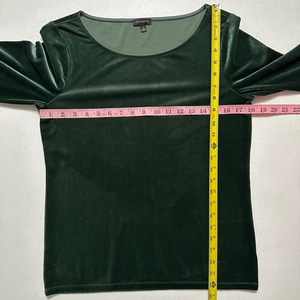 Talbots Forest Green Velour Velvet 3/4 Bell Sleeve Rhinestone Button Top Sz S‎ - Picture 6 of 6